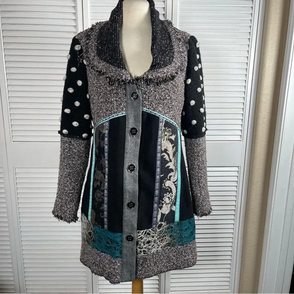 Dot Dot Couture Patchwork Knit Coat Jacket Size M NWOT - Picture 1 of 12